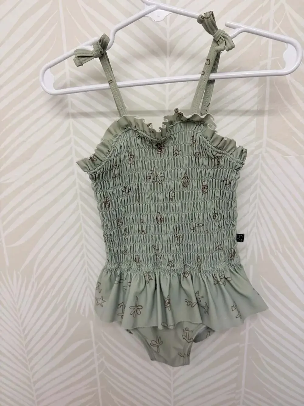Modern Moments Gerber Toddler Girl Smocked Swimsuit Green Nautical Print